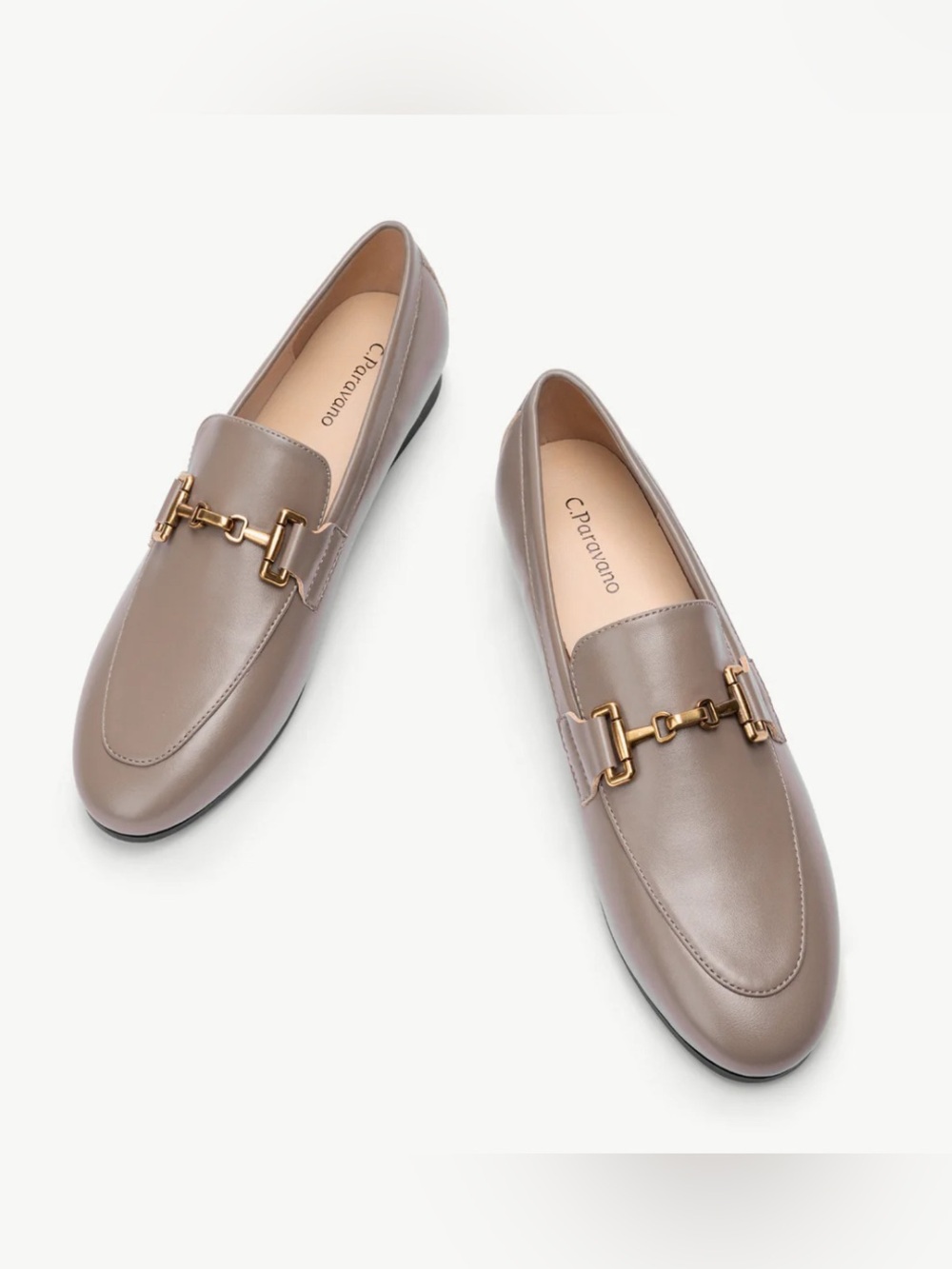 C. Poraviano Taupe Gray Leather Bit Loafers for Women, Size US7.5 EU 38 NWB